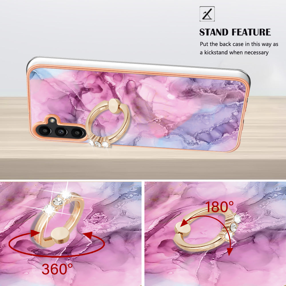 YB IMD Series-17 Style-E For Samsung Galaxy A55 5G Case 2.0mm TPU Marble Phone Cover with Ring Holder - Rose YB IMD Series-17 Style-E For Samsung Galaxy A55 5G Case 2.0mm TPU Marble Phone Cover with Ring Holder - Rose
